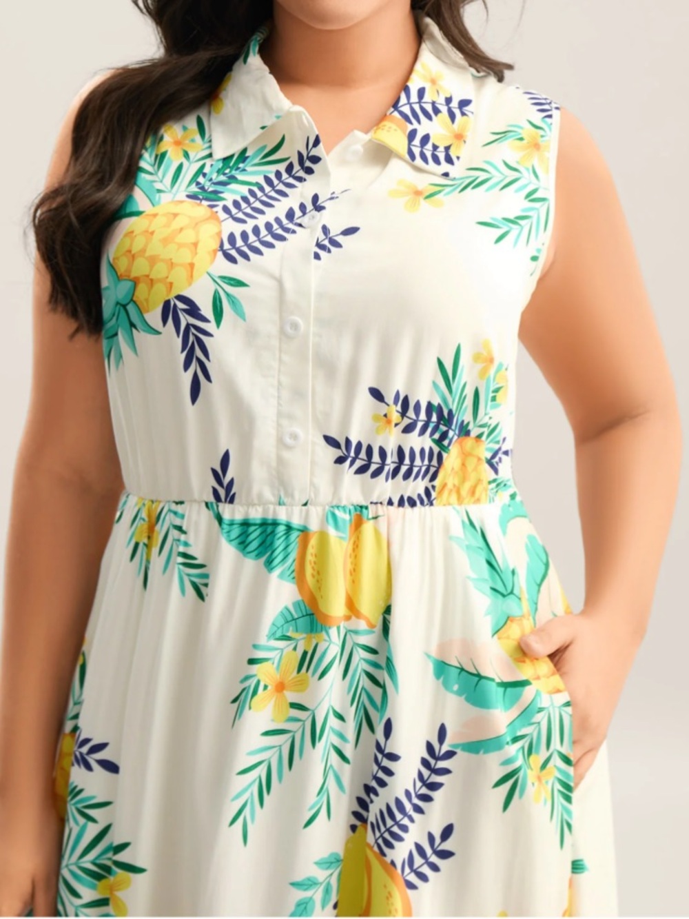 BloomChic Tropical Fruit Pineapple Lemon Collared Dress
